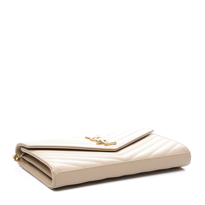 Saint Laurent Grain De Poudre Matelasse Chevron Monogram Chain Wallet Nude Powder 3 of 10