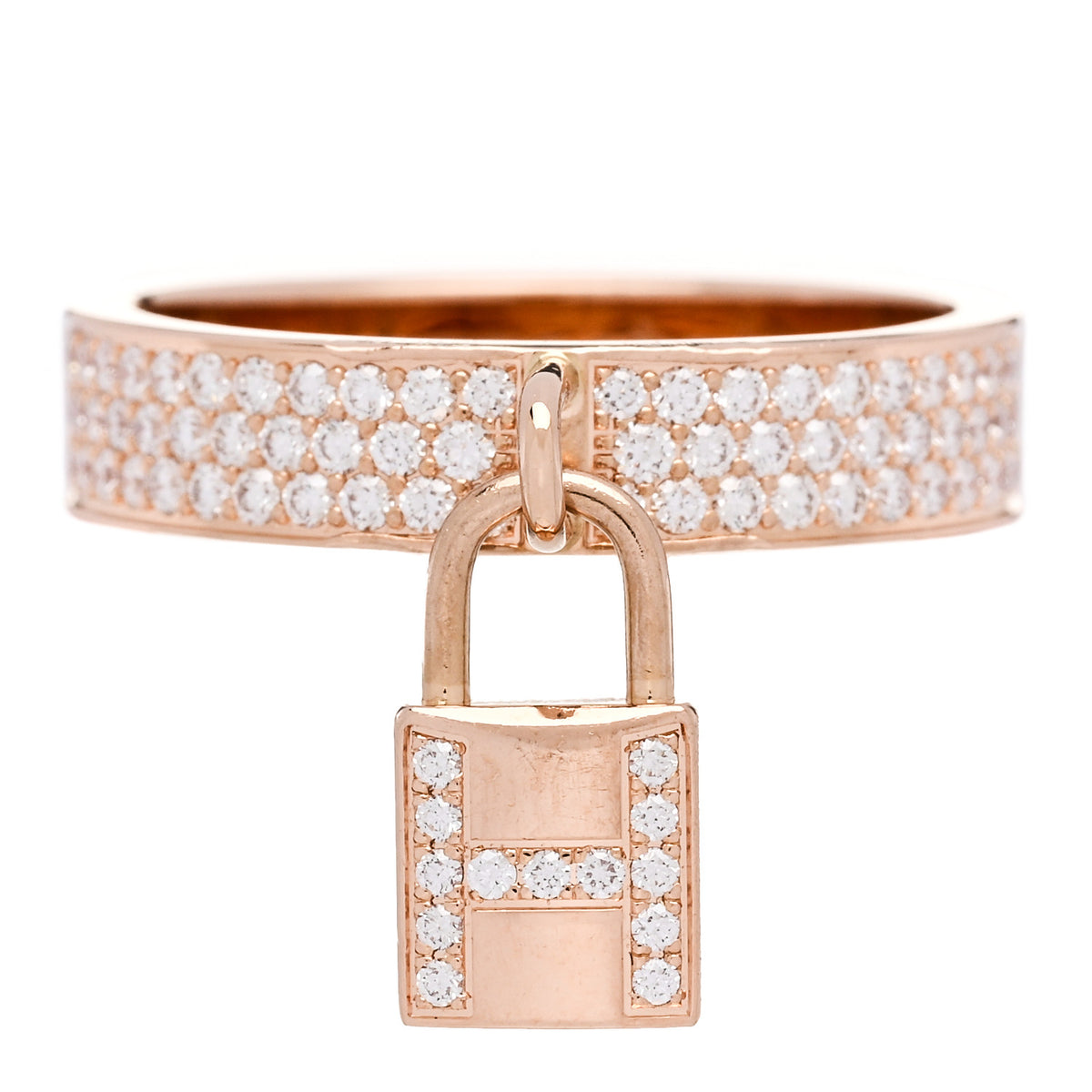 Hermes 18K Rose Gold Diamond MM Kelly Clochette Ring 53 6.5 1 of 6