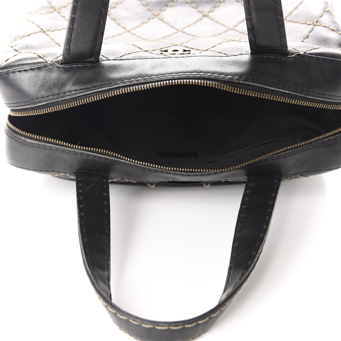 Calfskin Wild Stitch Top Handle Bag Black