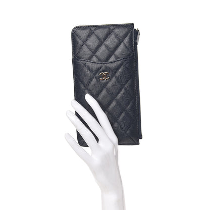 Chanel Caviar Quilted Classic Flat Wallet Pouch Navy 2 of 8