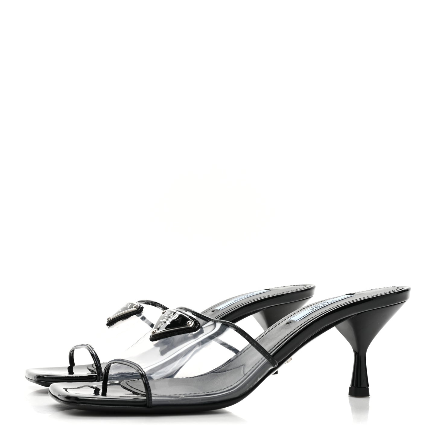 Plexiglass Vernice Metal Triangle Logo 65mm Slide Sandals 36.5 Black