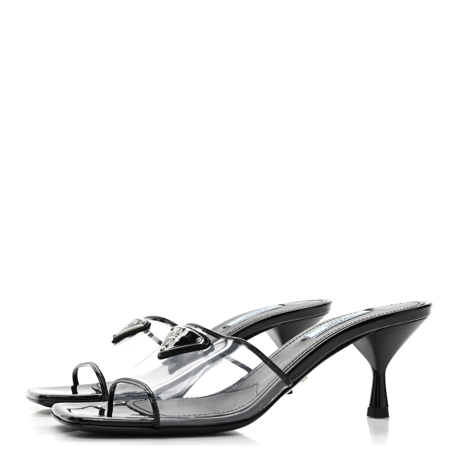 Prada Plexiglass Vernice Metal Triangle Logo 65mm Slide Sandals 36.5 Black 3 of 9