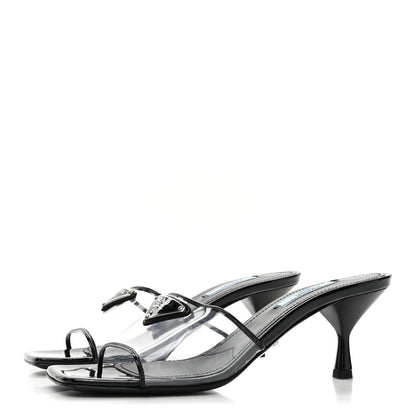 Prada Plexiglass Vernice Metal Triangle Logo 65mm Slide Sandals 36.5 Black 3 of 9