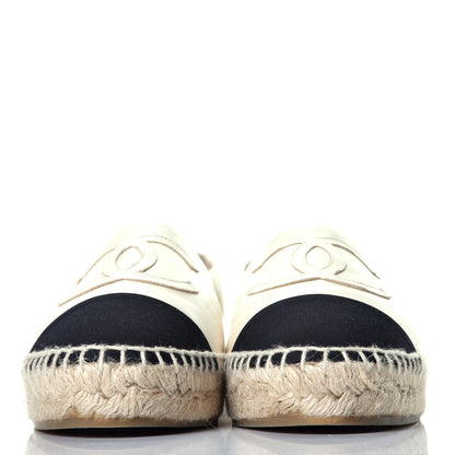 Chanel Metallic Calfskin Grosgrain CC Espadrilles 37 Ivory Black 2 of 9