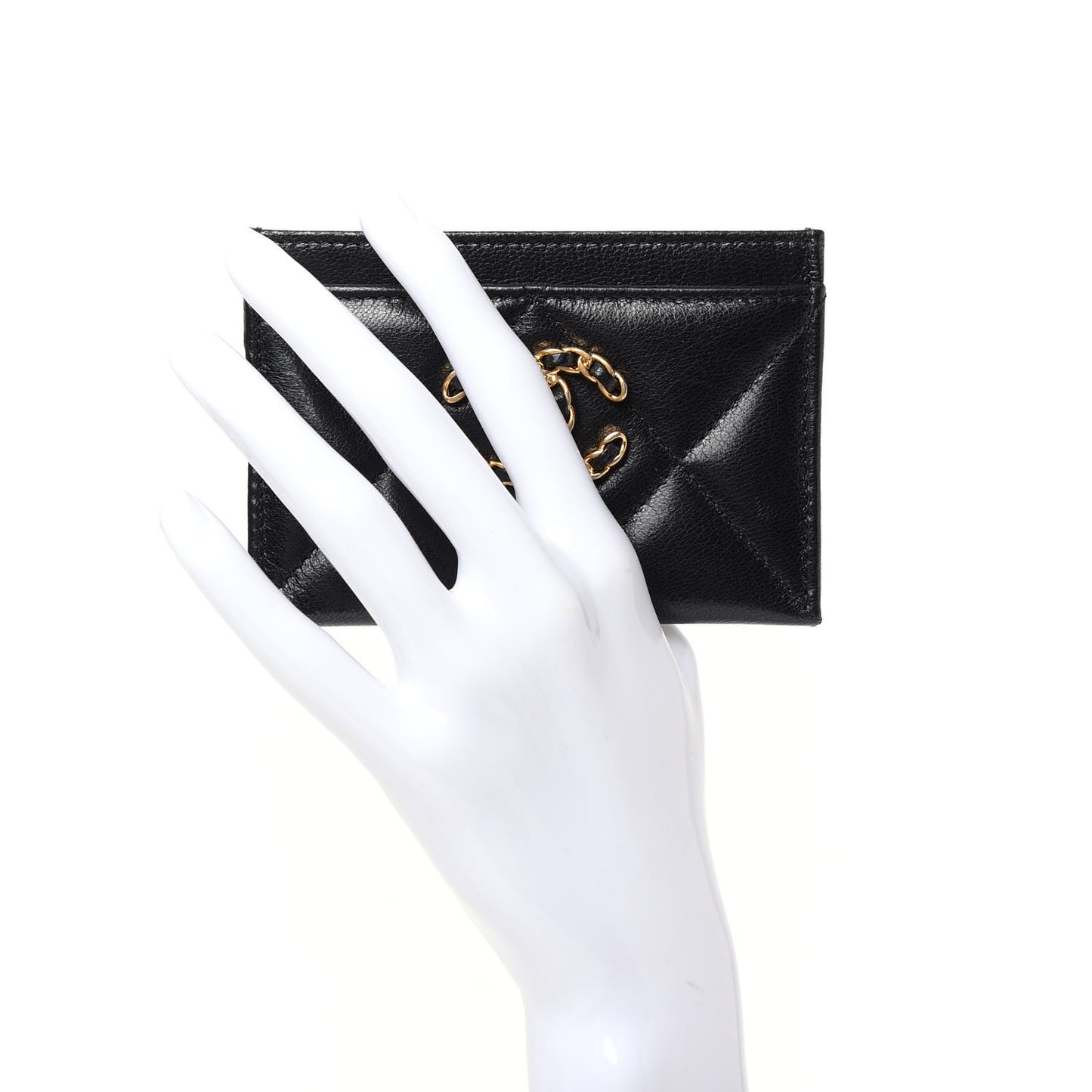 Shiny Goatskin Quilted Chanel 19 Card Holder Black
