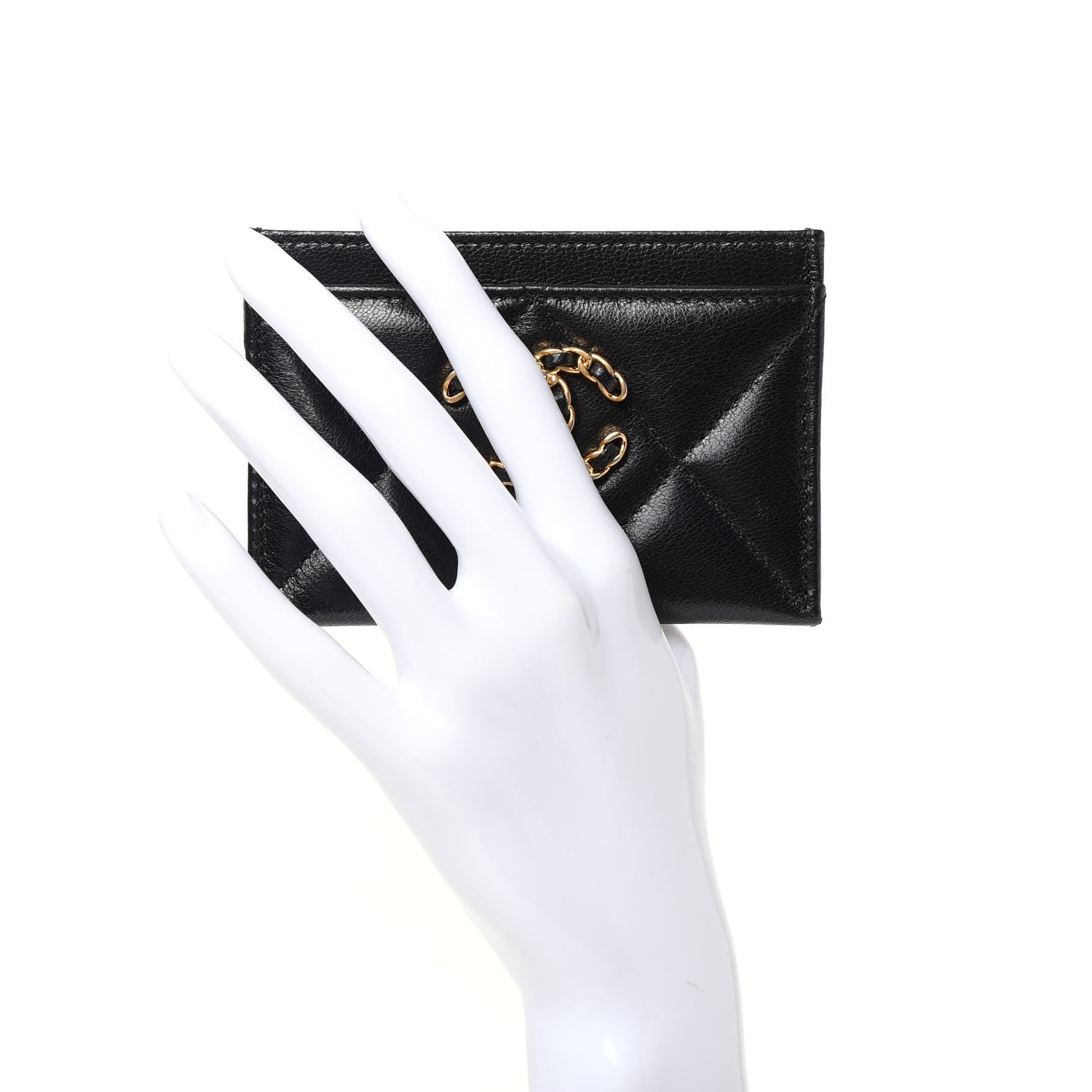 Chanel Shiny Goatskin Quilted Chanel 19 Card Holder Black 2 of 8