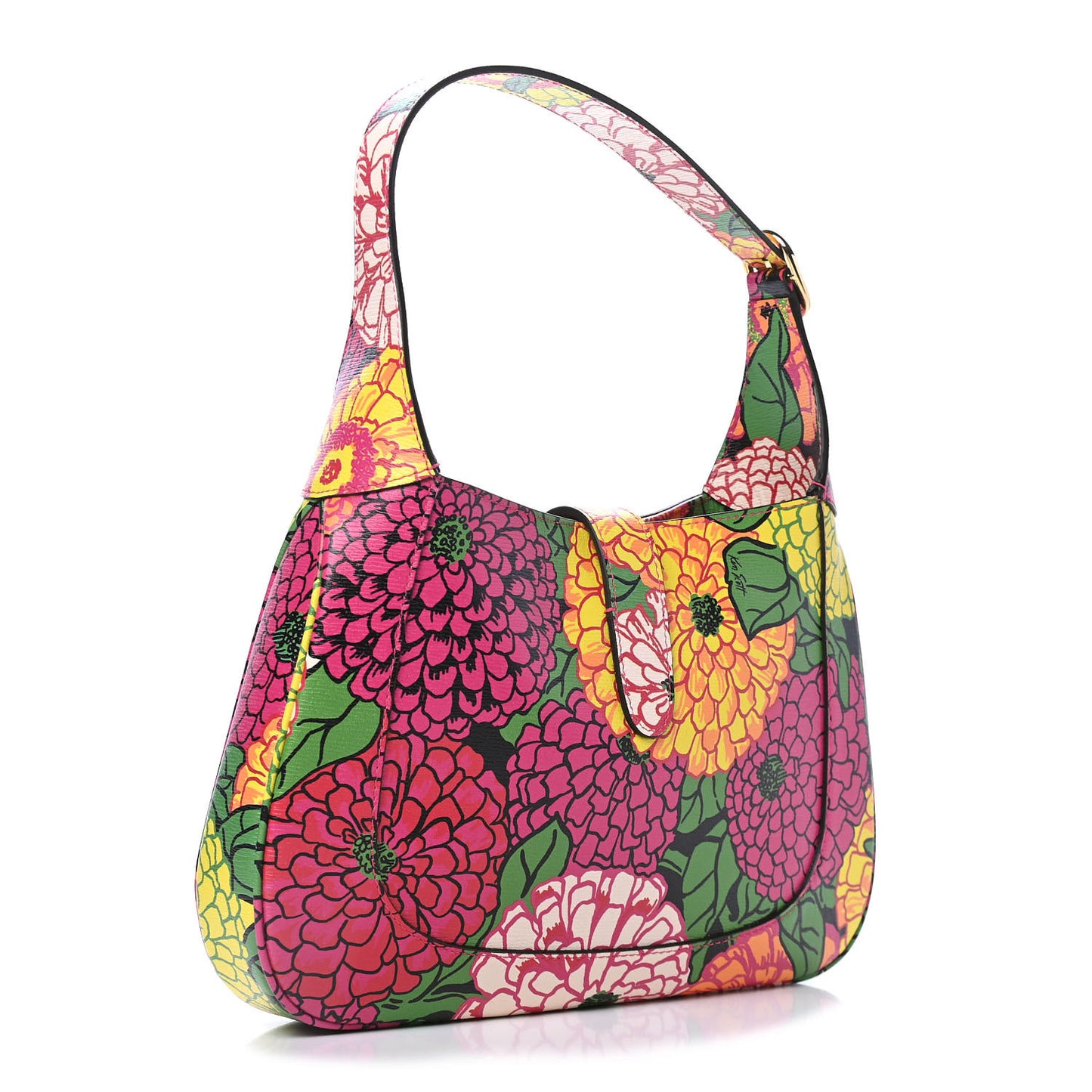 X KEN SCOTT Textured Calfskin Pomponica Print Small Jackie 1961 Hobo Multicolor Fuxia Pompon