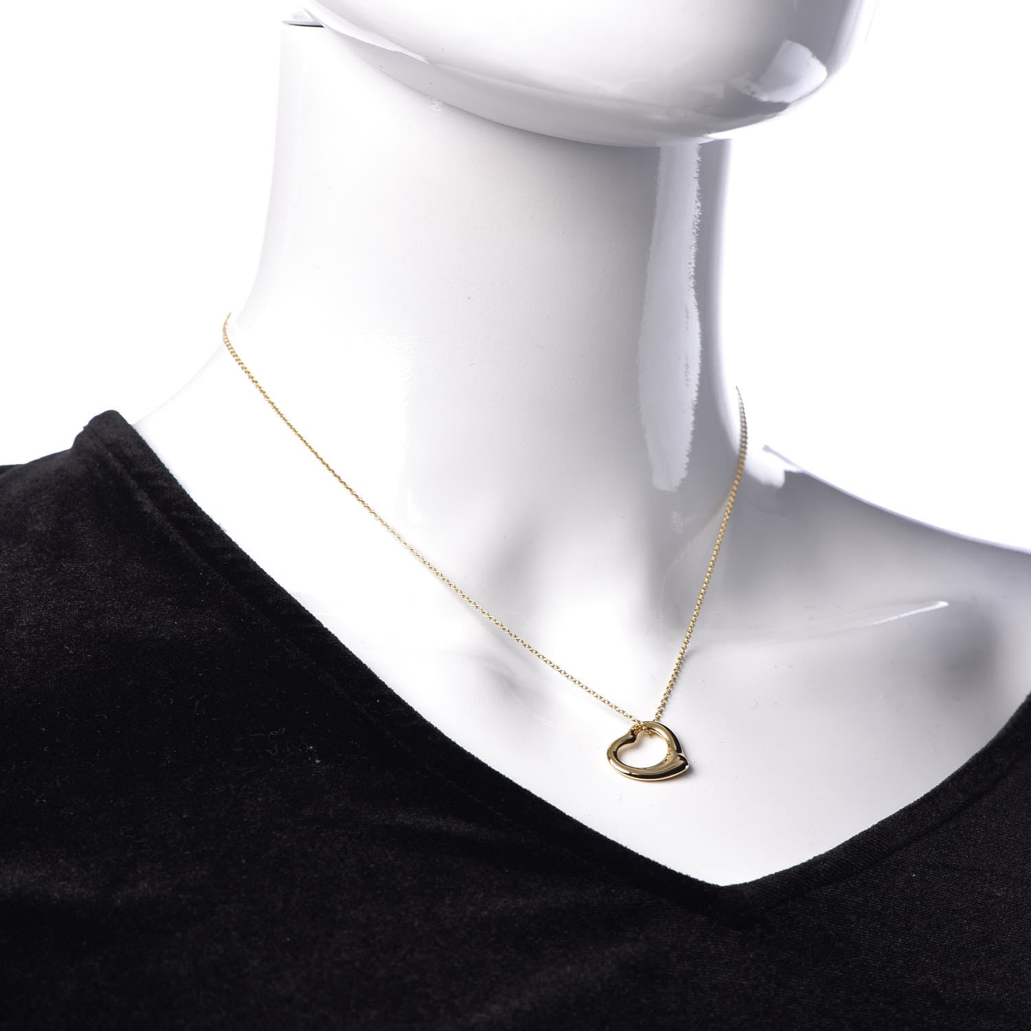 Tiffany 18K Yellow Gold 16mm Elsa Peretti Open Heart Pendant Necklace 2 of 9
