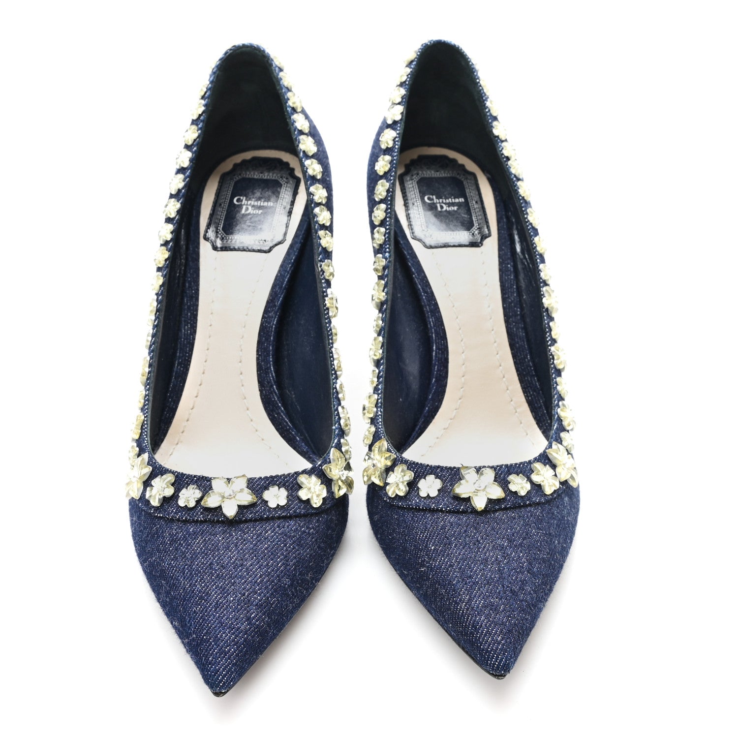 Christian Dior Denim Crystal Garland Pumps 39.5 Blue Fonce 3 of 9