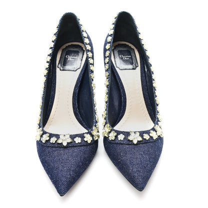 Christian Dior Denim Crystal Garland Pumps 39.5 Blue Fonce 3 of 9