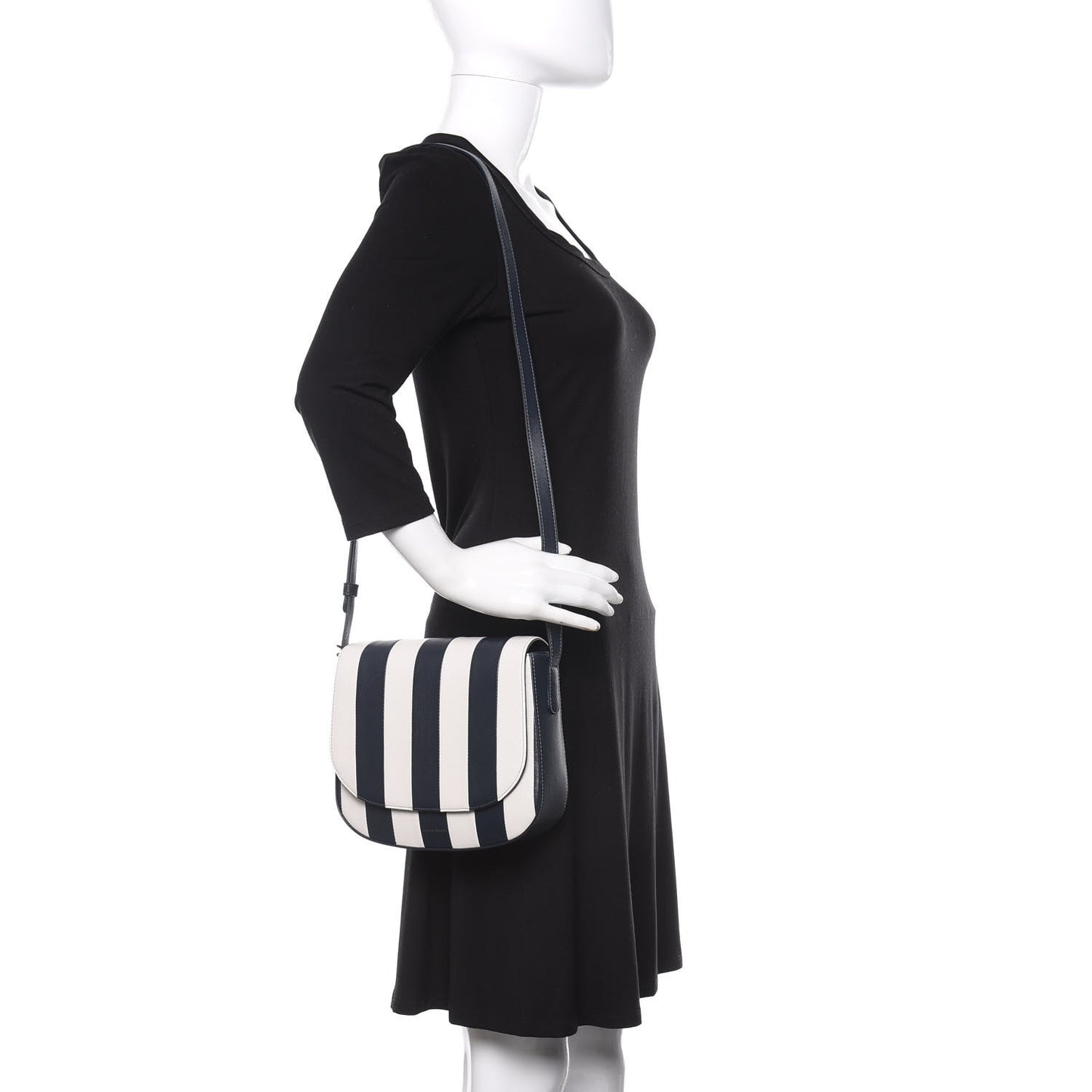 Lambskin Stripe Flap Crossbody Bag Navy White
