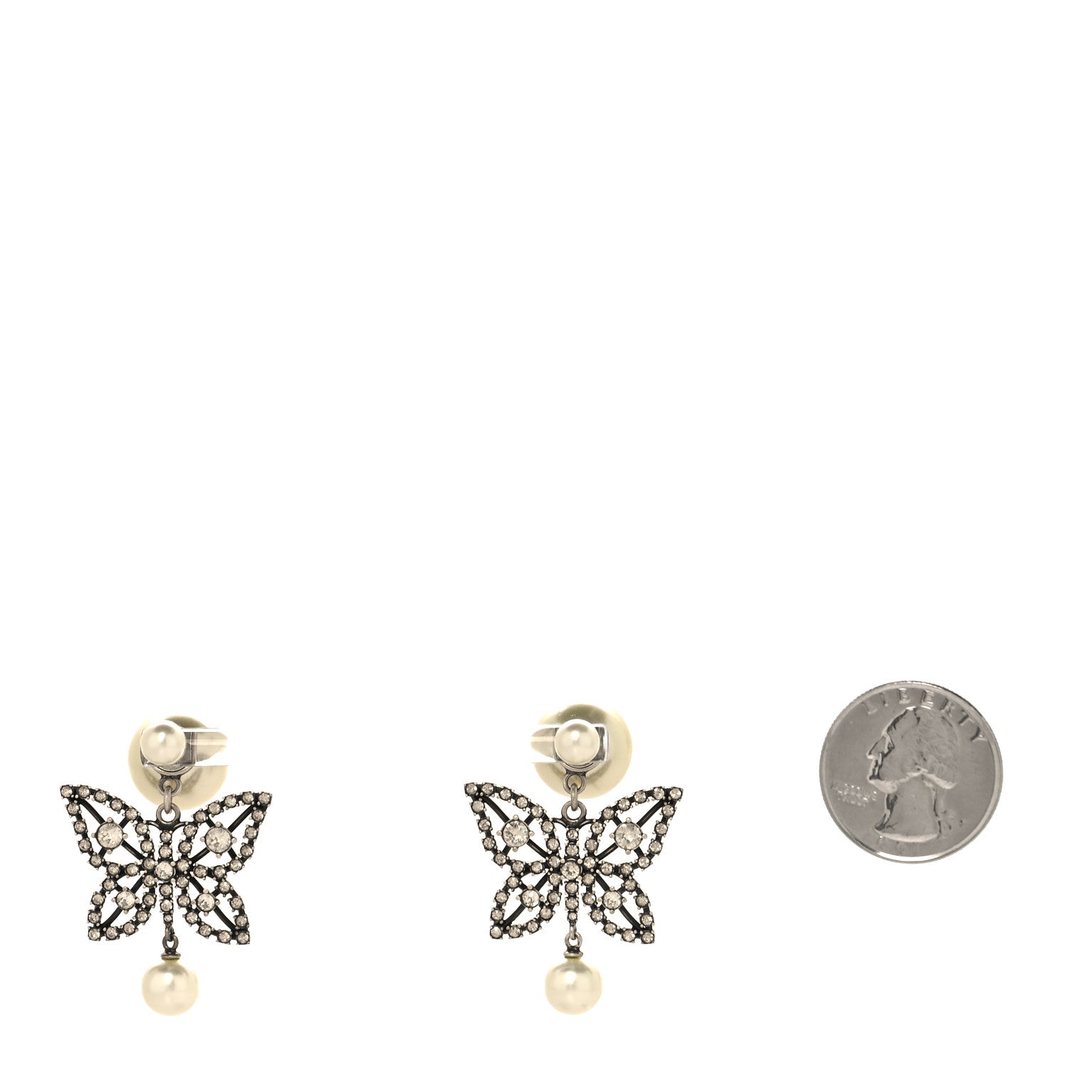 Christian Dior Crystal Pearl Butterfly Drop Earrings Silver 3 of 10
