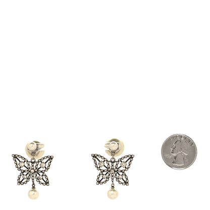 Christian Dior Crystal Pearl Butterfly Drop Earrings Silver 3 of 10