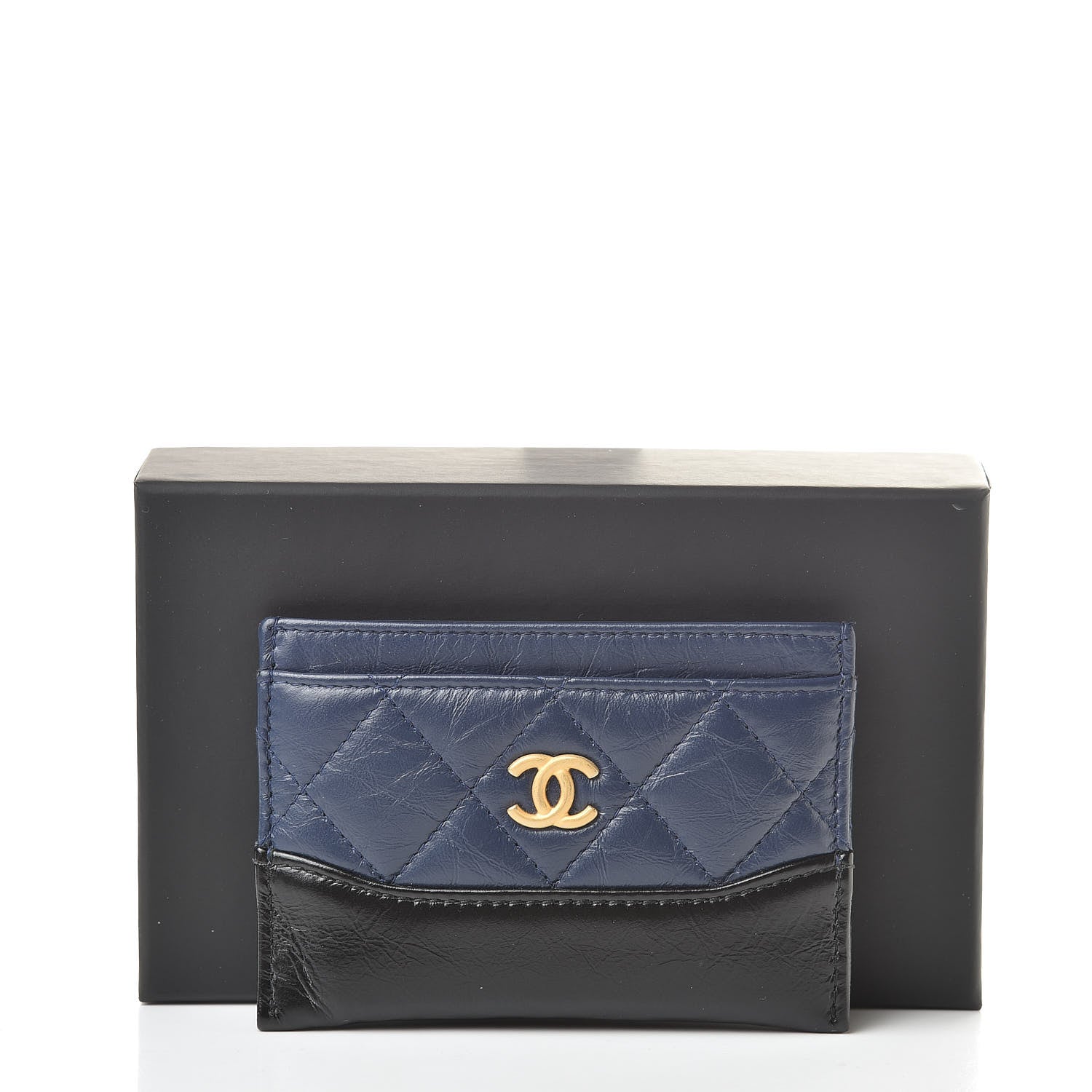 Chanel Aged Calfskin Quilted Gabrielle Card Holder Wallet Navy Black 9 of 9