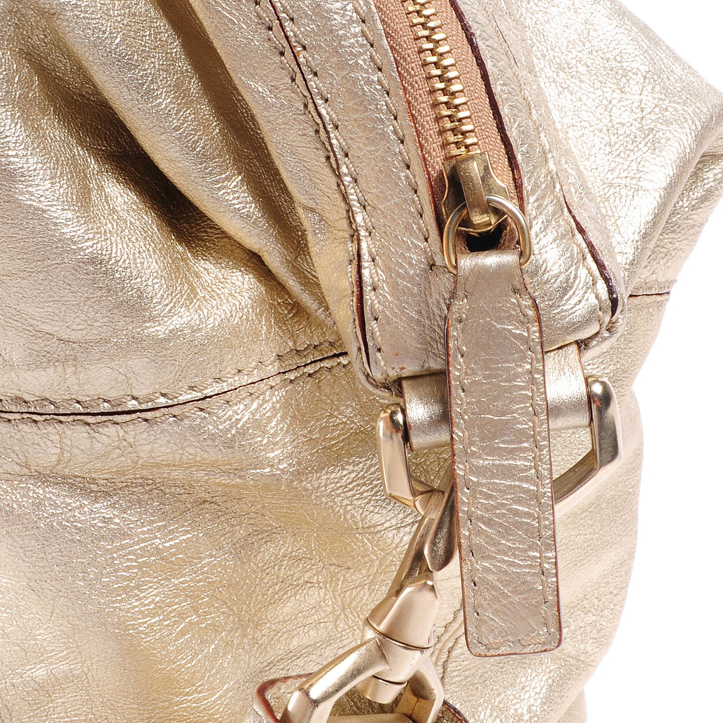 Metallic Calfskin Lizard Embossed Large Nightingale Gold