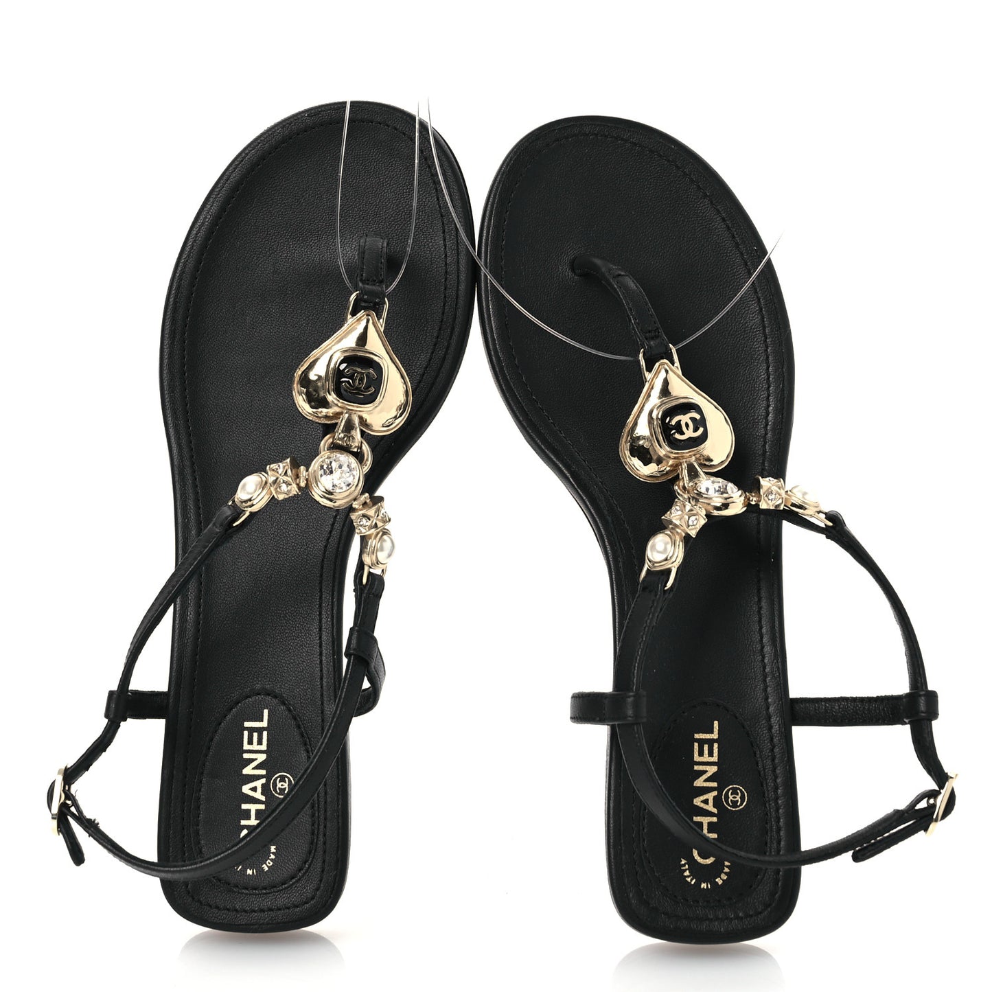Lambskin Metal Heart Thong Sandals 37 Black