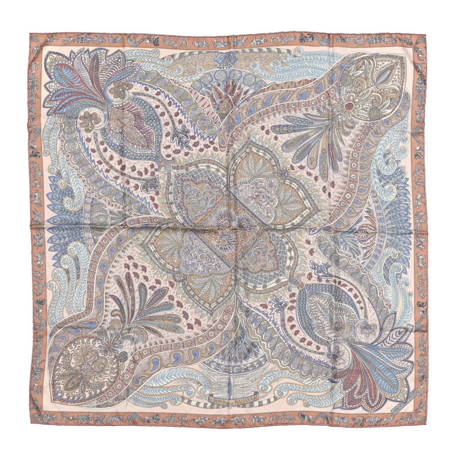 Hermes Silk Le Jardin De La Maharani Scarf 90 Rose Pale Aqua Poudre 1 of 6