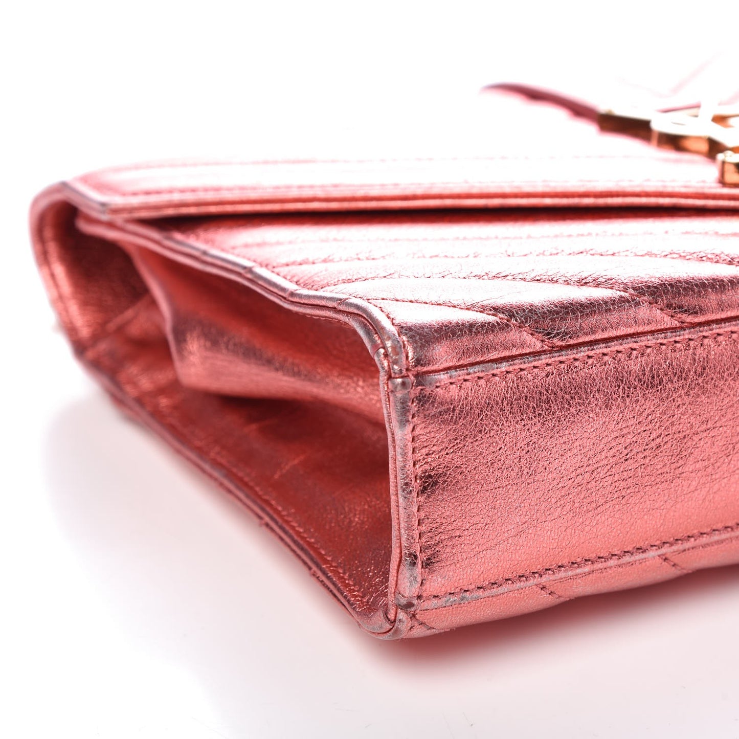 Metallic Matelasse Chevron Small Monogram Chain Shoulder Bag Rose
