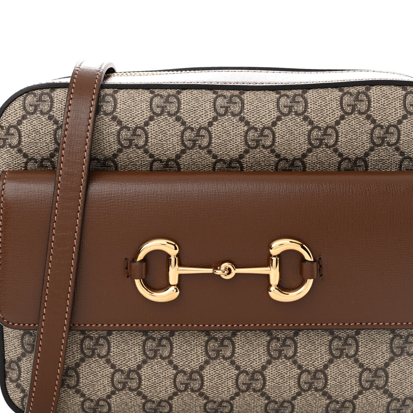 GG Supreme Monogram Small Horsebit 1955 Shoulder Bag Beige Brown Sugar