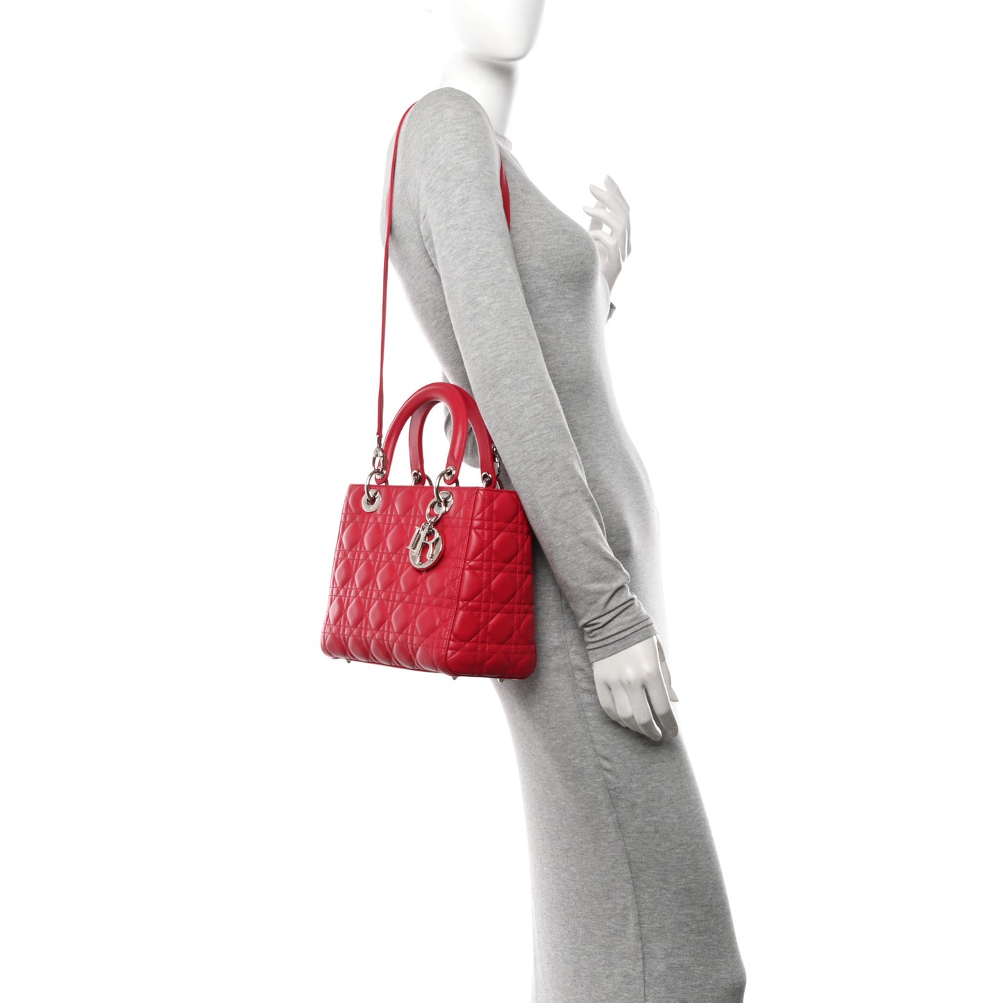 Lambskin Cannage Medium Lady Dior Red