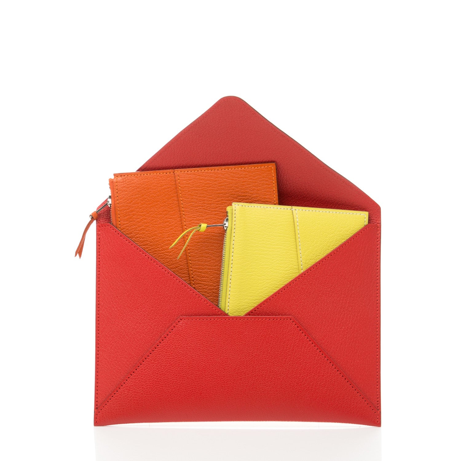 Hermes Chévre Mysore Envelope Trio Wallet Rouge Tomate Orange Lime 5 of 8