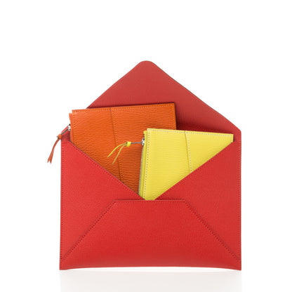 Hermes Chévre Mysore Envelope Trio Wallet Rouge Tomate Orange Lime 5 of 8