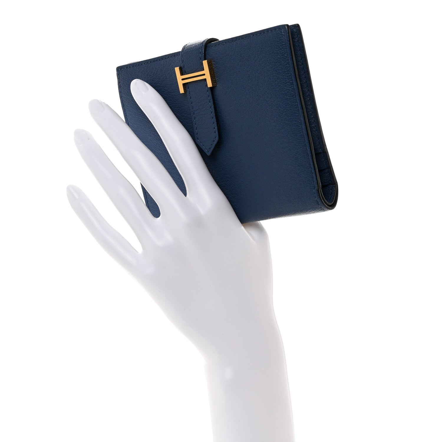 Hermes Chevre Mysore Bearn Compact Wallet Bleu Encre 2 of 8