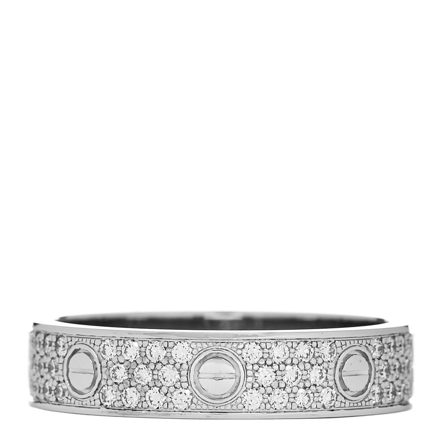 Cartier 18K White Gold Diamond 5mm LOVE Paved Ring 58 8.5 1 of 5