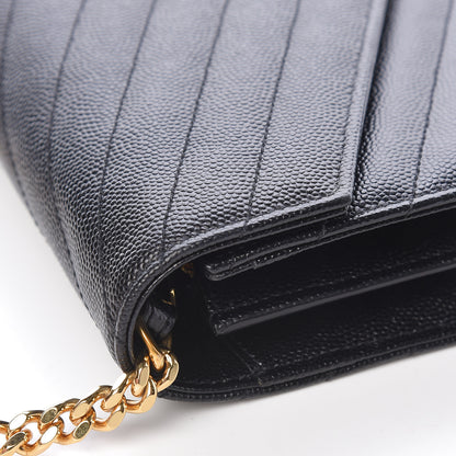 Saint Laurent Grain De Poudre Matelasse Chevron Monogram Chain Wallet Black 14 of 15