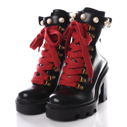 Gucci Magnum Calfskin Pearl Lace Up Combat Ankle Boots 36.5 Black 2 of 9