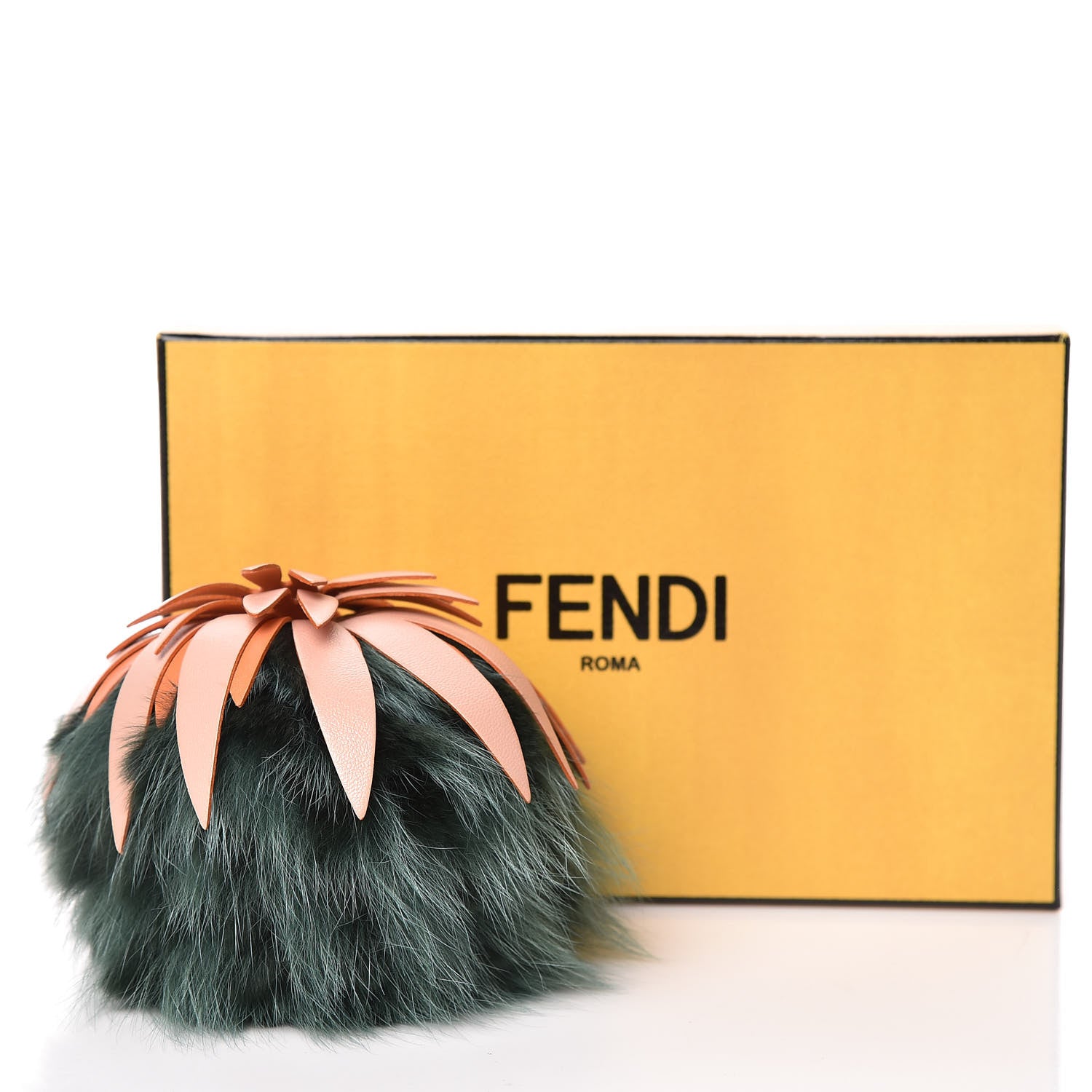 Fendi Fox Rabbit Fur Nappa Pineapple Bag Charm Verde Scuro Baby Pink Multicolor 4 of 4