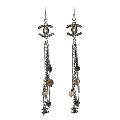 Chanel Beaded Crystal CC Drop Earrings Ruthenium Black 1 of 4