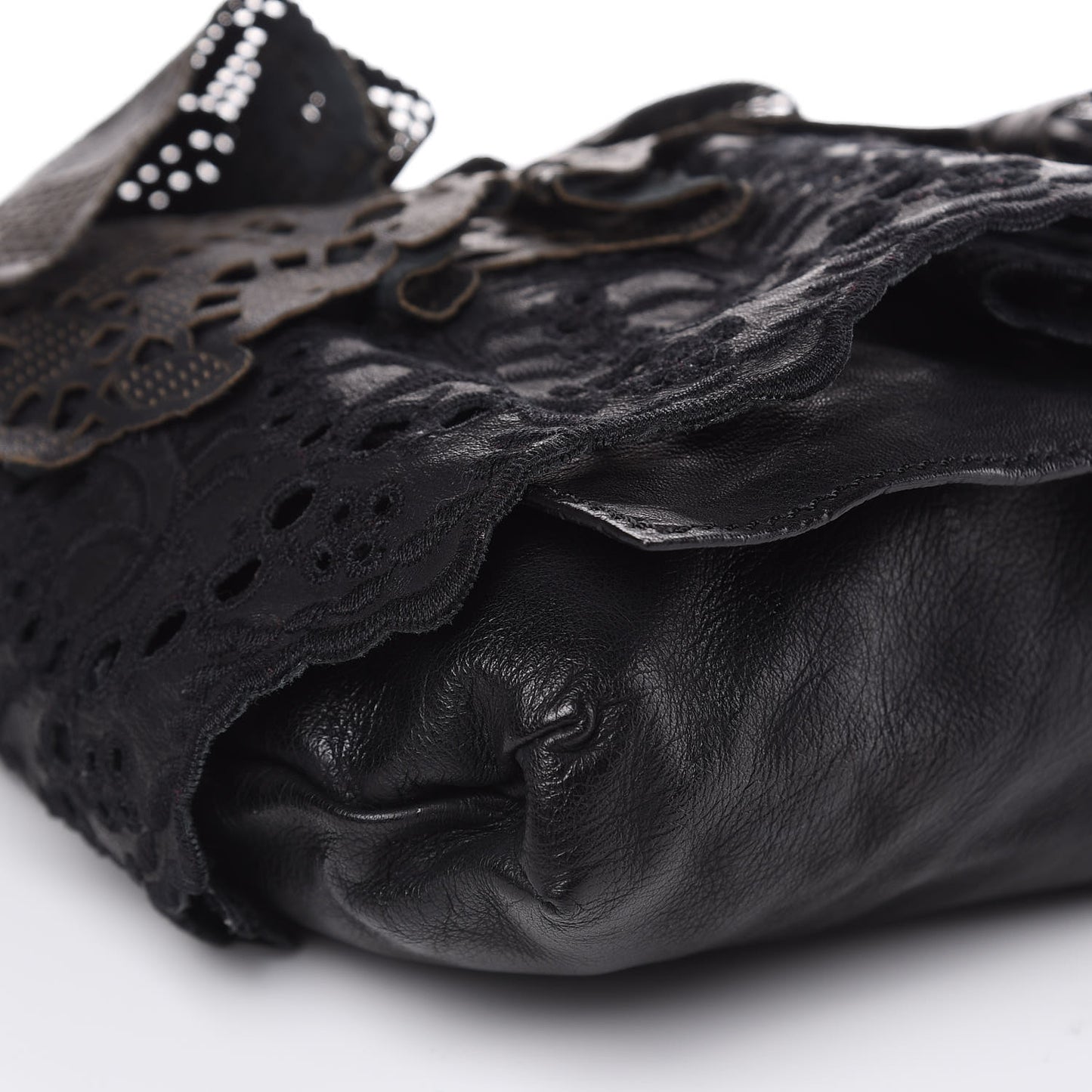 Lambskin Laser Cut Laceland Shoulder Bag Black
