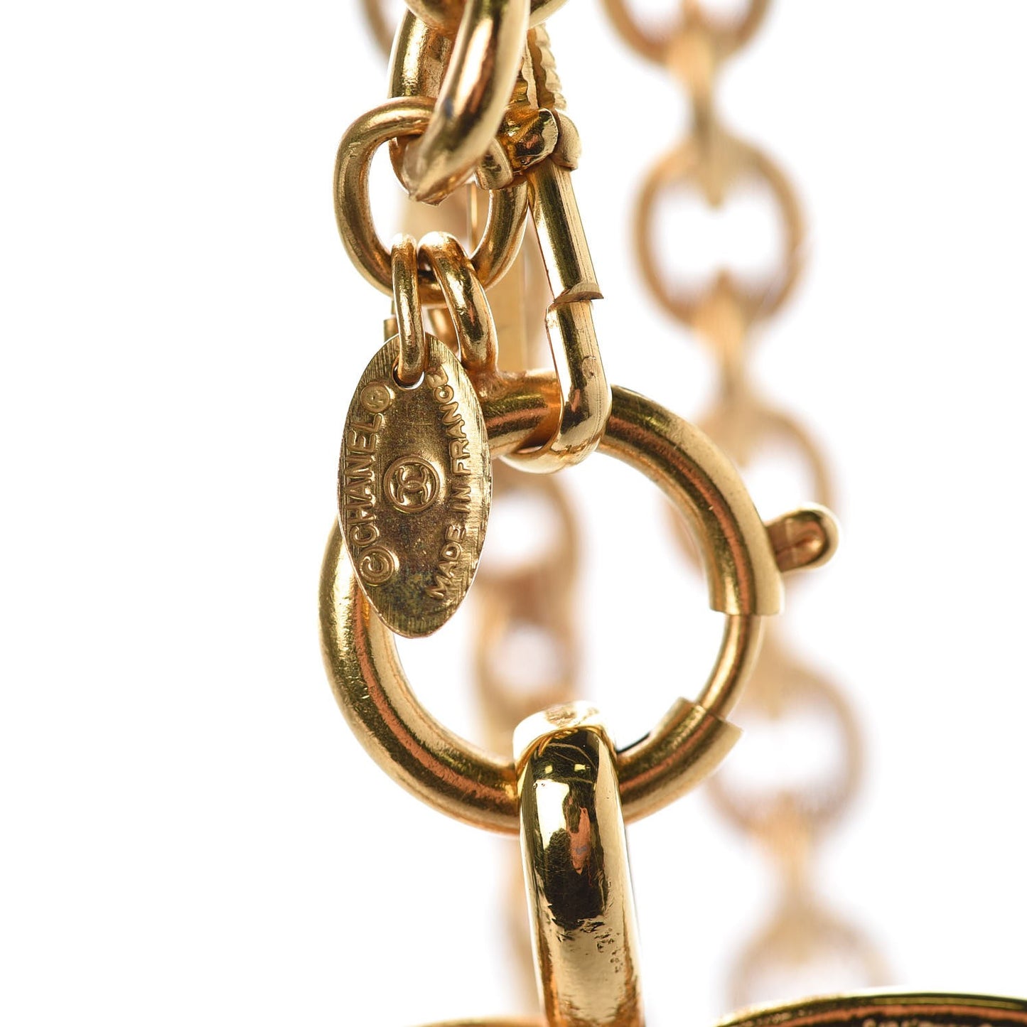 Quilted Large CC Long Necklace Gold