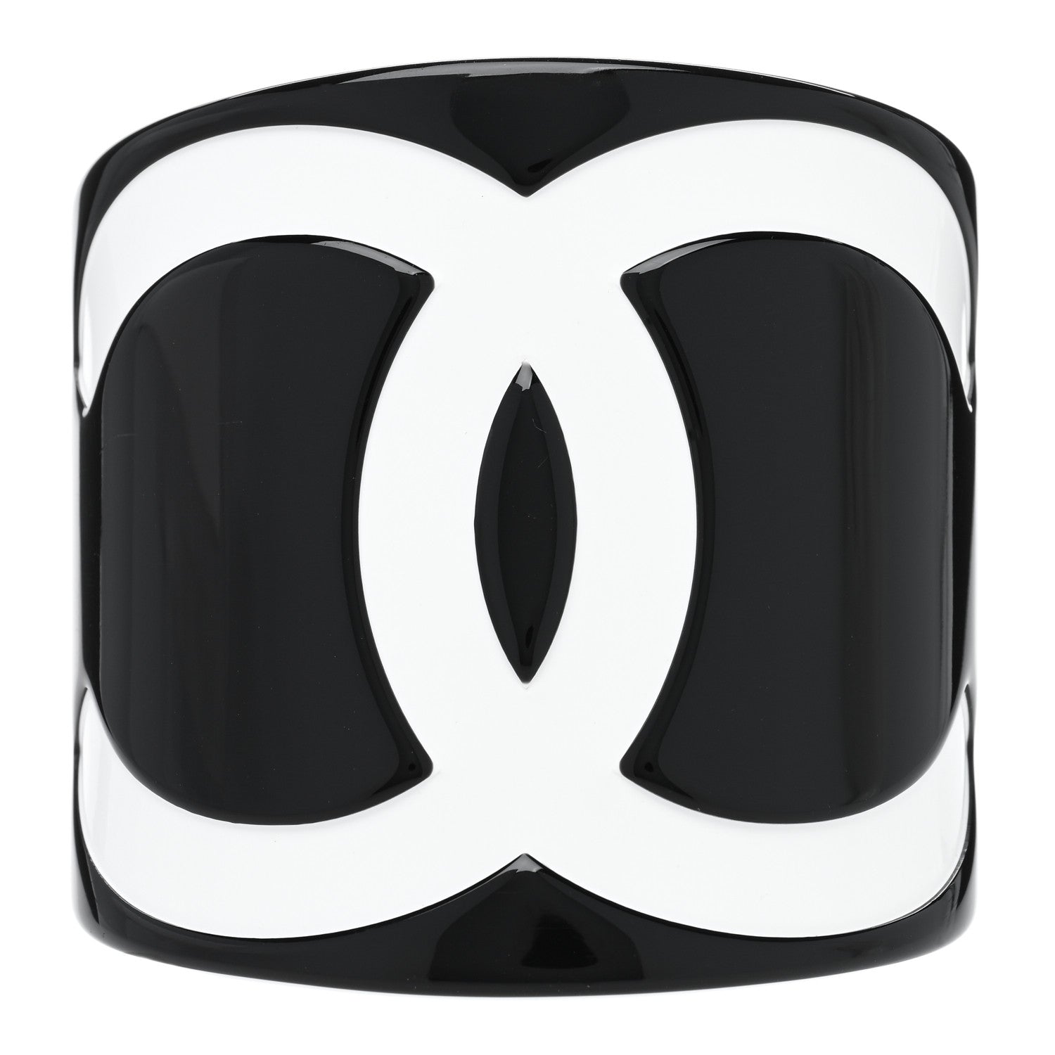Chanel Resin CC Wide Cuff Black White 1 of 5