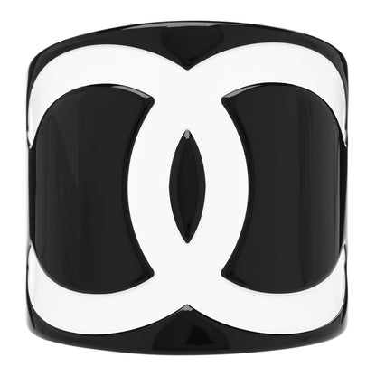 Chanel Resin CC Wide Cuff Black White 1 of 5