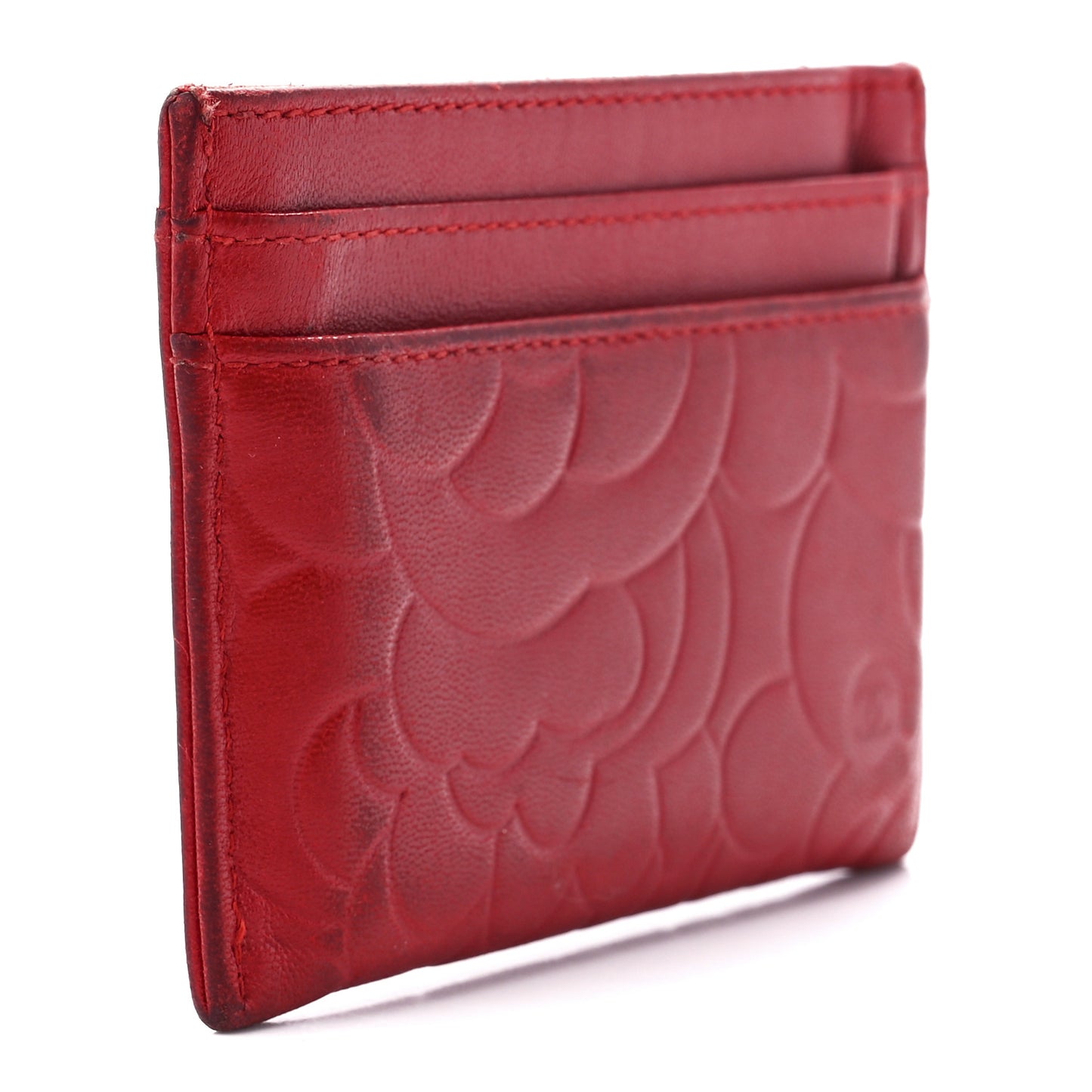 Lambskin Camellia Embossed Card Holder Red