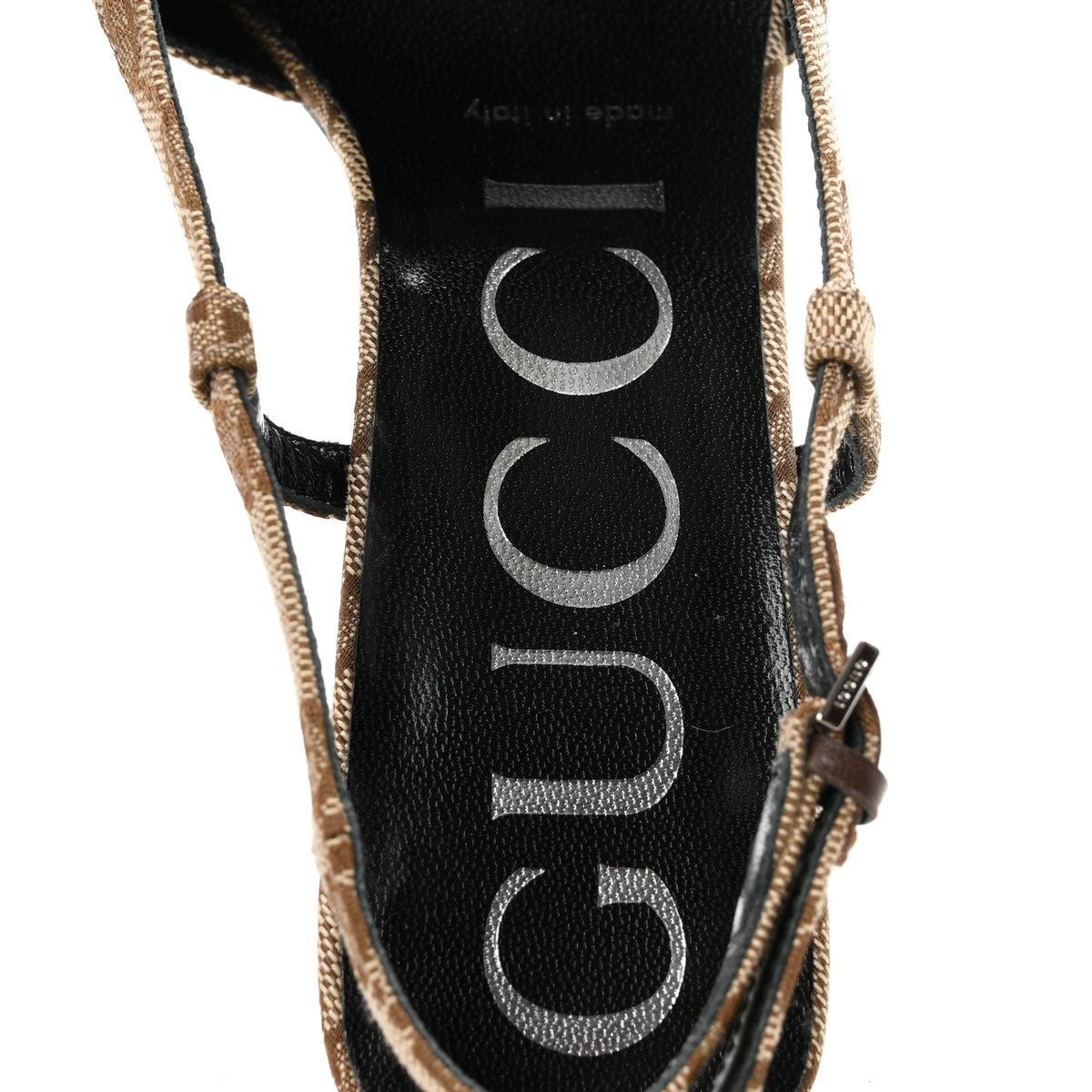 Gucci Monogram Malga Kid Square G 75mm Slingback Pumps 36.5 Beige Ebony New Acero 8 of 9