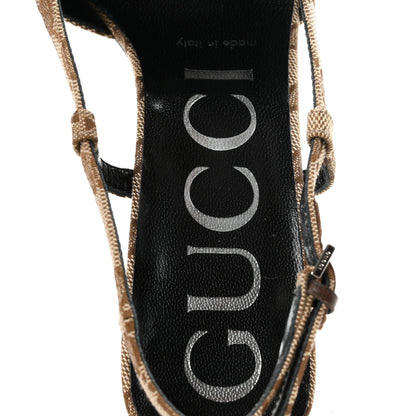 Gucci Monogram Malga Kid Square G 75mm Slingback Pumps 36.5 Beige Ebony New Acero 8 of 9