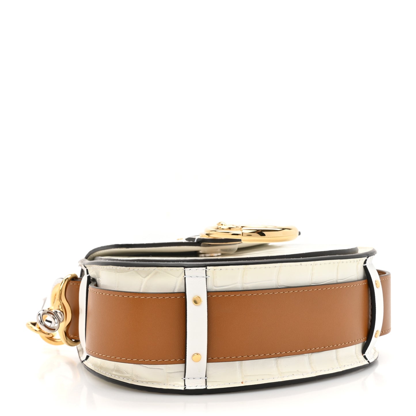Calfskin Crocodile Embossed Small Tess Bag Brilliant White