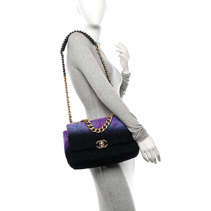 Chanel Wool Tweed Quilted Large Chanel 19 Flap Purple Black Blue 3 of 10