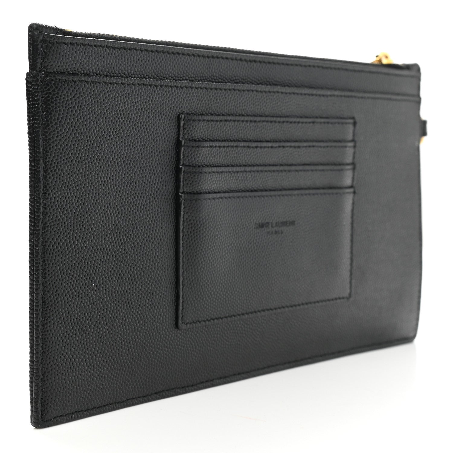 Saint Laurent Grain De Poudre Chevron Monogram Large Bill Pouch Black 3 of 8