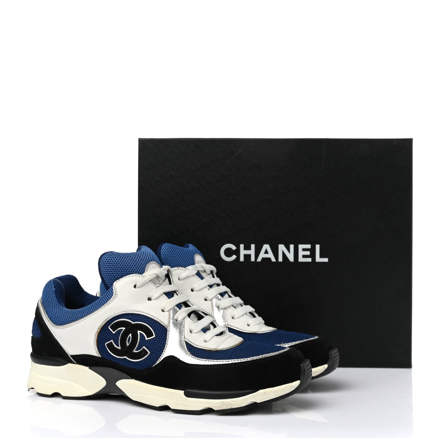 Chanel Suede Calfskin CC Sneakers 40 Blue Black 9 of 9