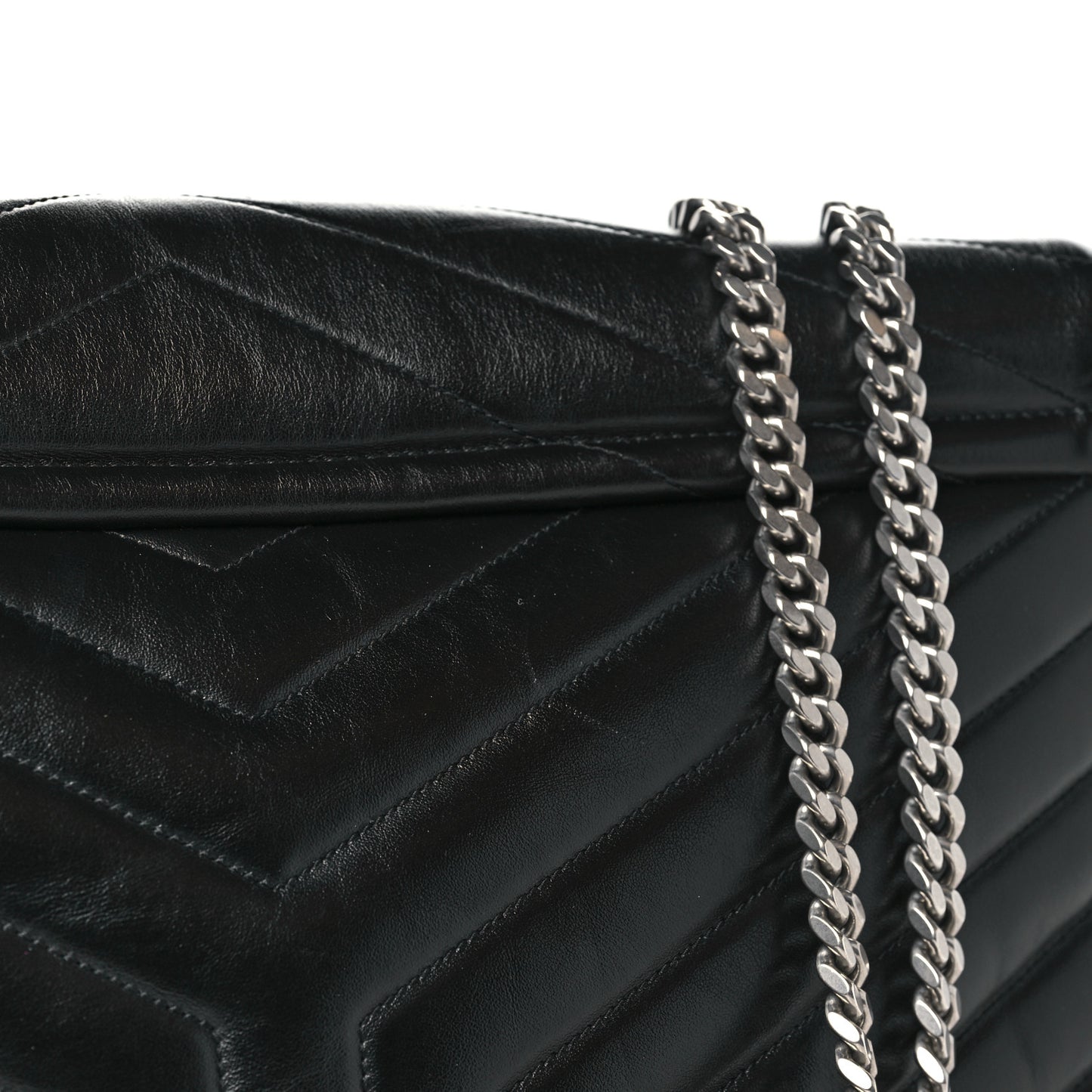 Calfskin Y Quilted Monogram Large Loulou Chain Satchel Black