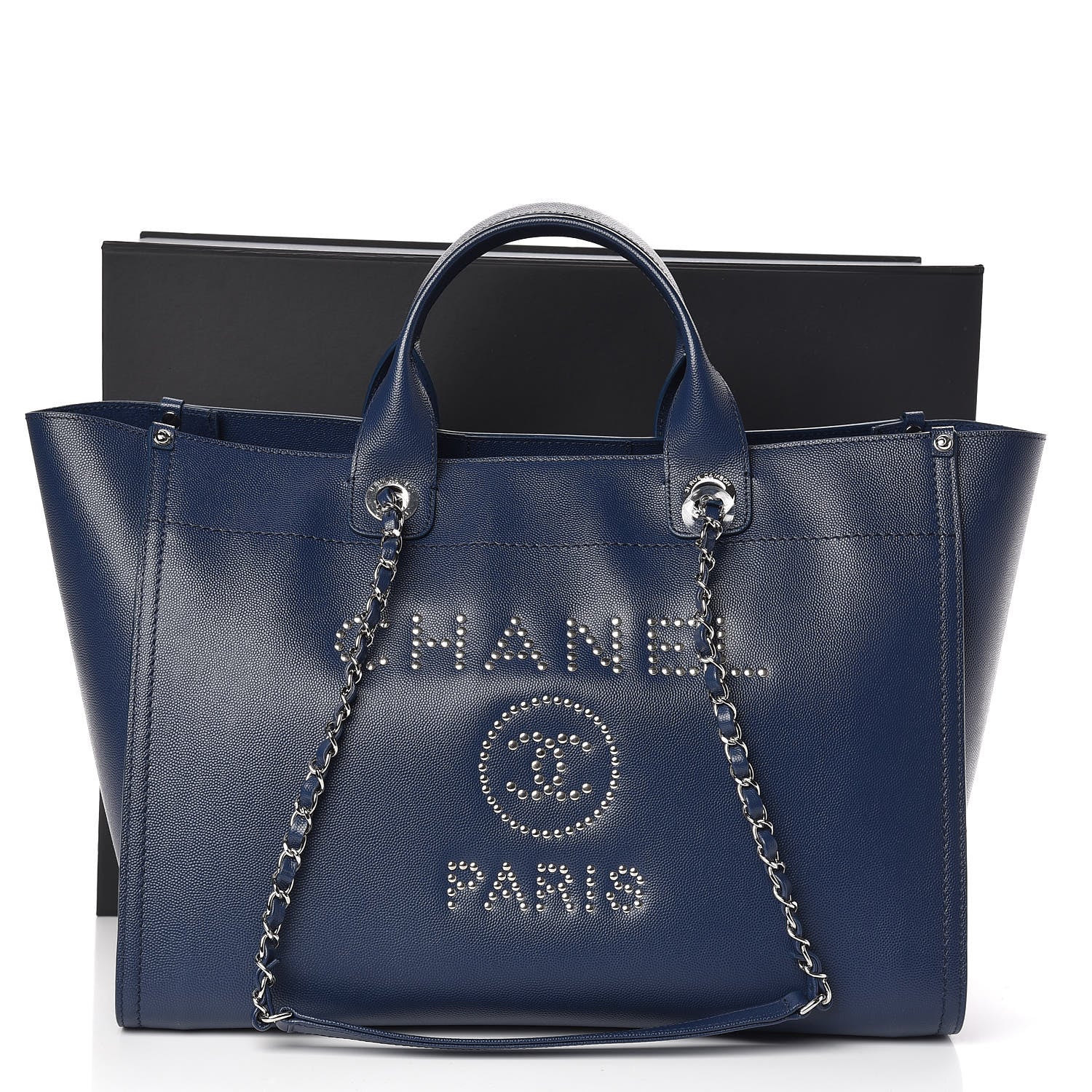 Chanel Caviar Large Studded Deauville Tote Navy 11 of 11