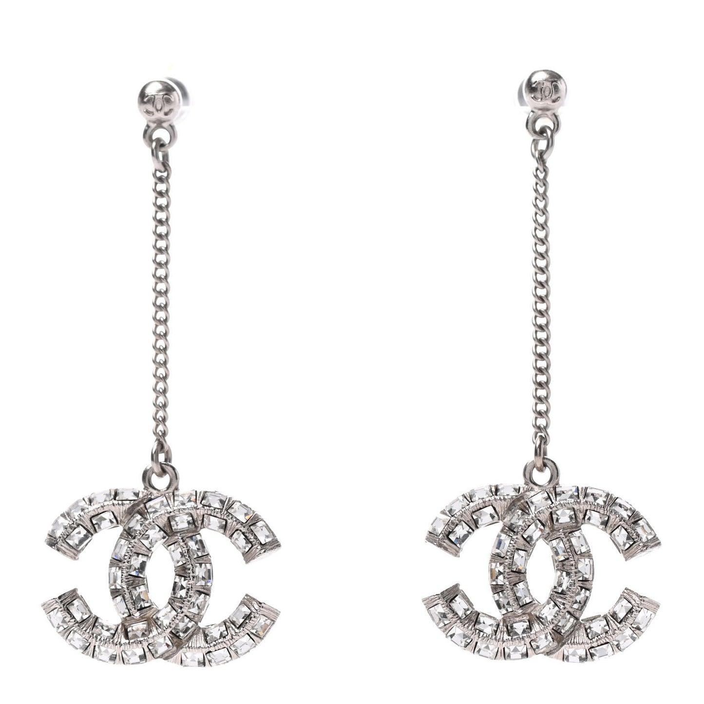 Baguette Crystal CC Drop Earrings Silver