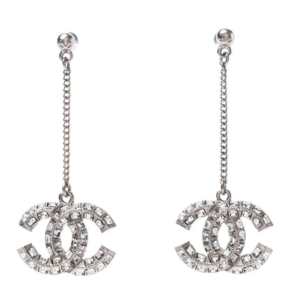 Chanel Baguette Crystal CC Drop Earrings Silver 1 of 4