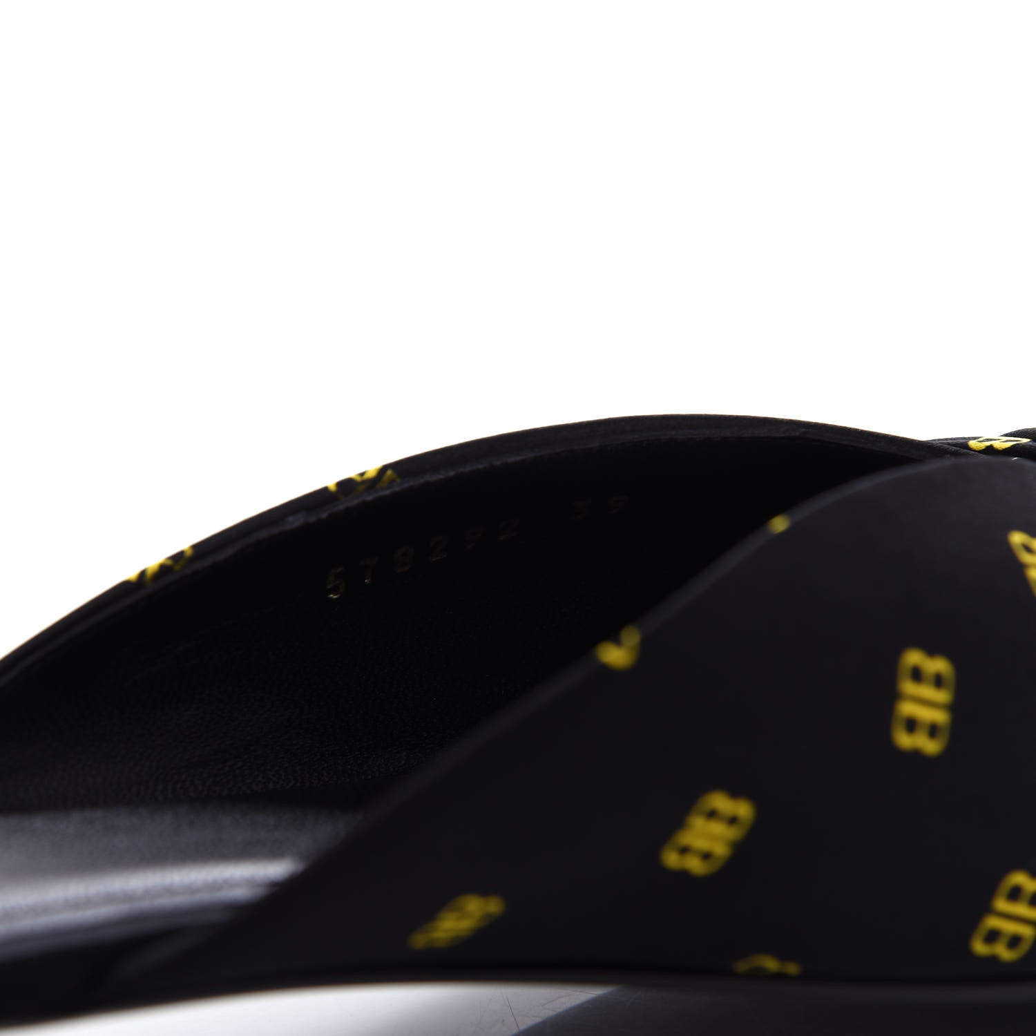 Balenciaga Crepe Satin BB Printed Pointy Toe Knife Flat Mules 39 Black Yellow Fluo 10 of 11