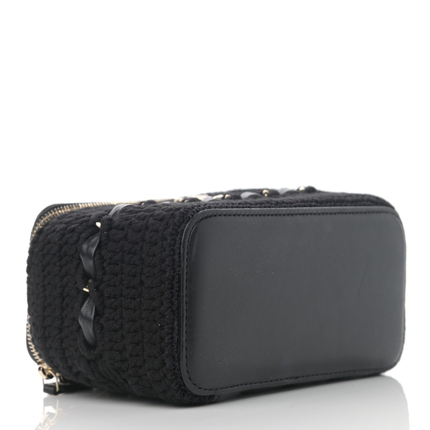 Lambskin Crochet Quilted Small Vanity Case With Chain Black
