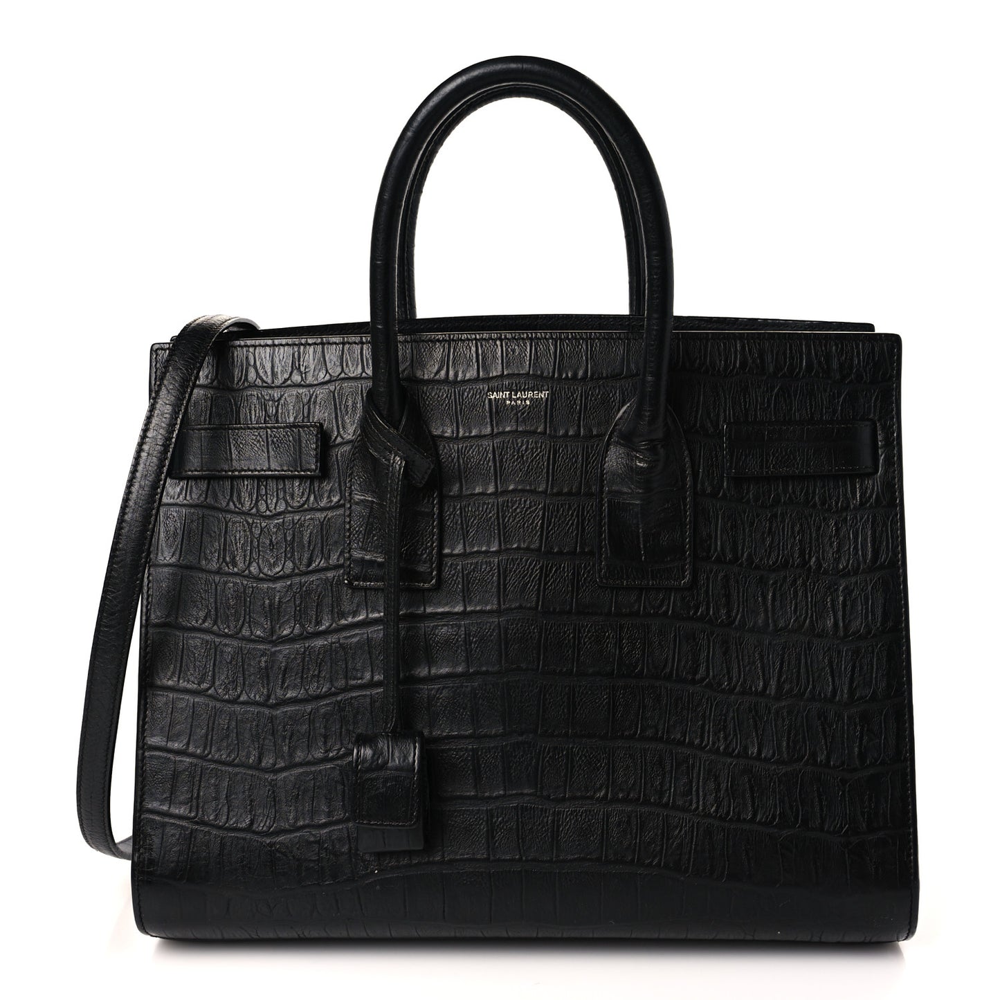 Calfskin Crocodile Embossed Small Sac de Jour Black